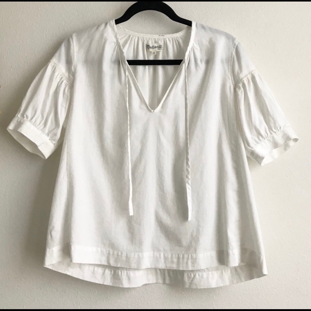 Madewell Blouse/Top, Puff sleeves w/ front tie